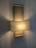 Gorgeous architectural wall light in faux bronze with glazed lined lampshade by Hannah Woodhouse