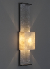 Bronze Wall Applique with paper shade by Hannah Woodhouse, Nuit de Chine wall light in bronze, aged leather, faux bronze, stone finish 